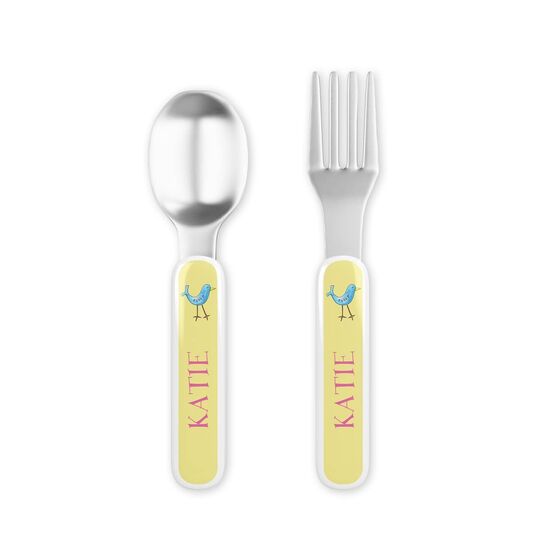 For the Birds Toddler Stainless Steel Fork and Spoon Set